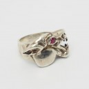Sterling silver ruby mythic beast dog horse vintage goth biker men ring sz 10