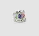 White enamel rose flowers sterling silver ring sz 4.75 by ESPO