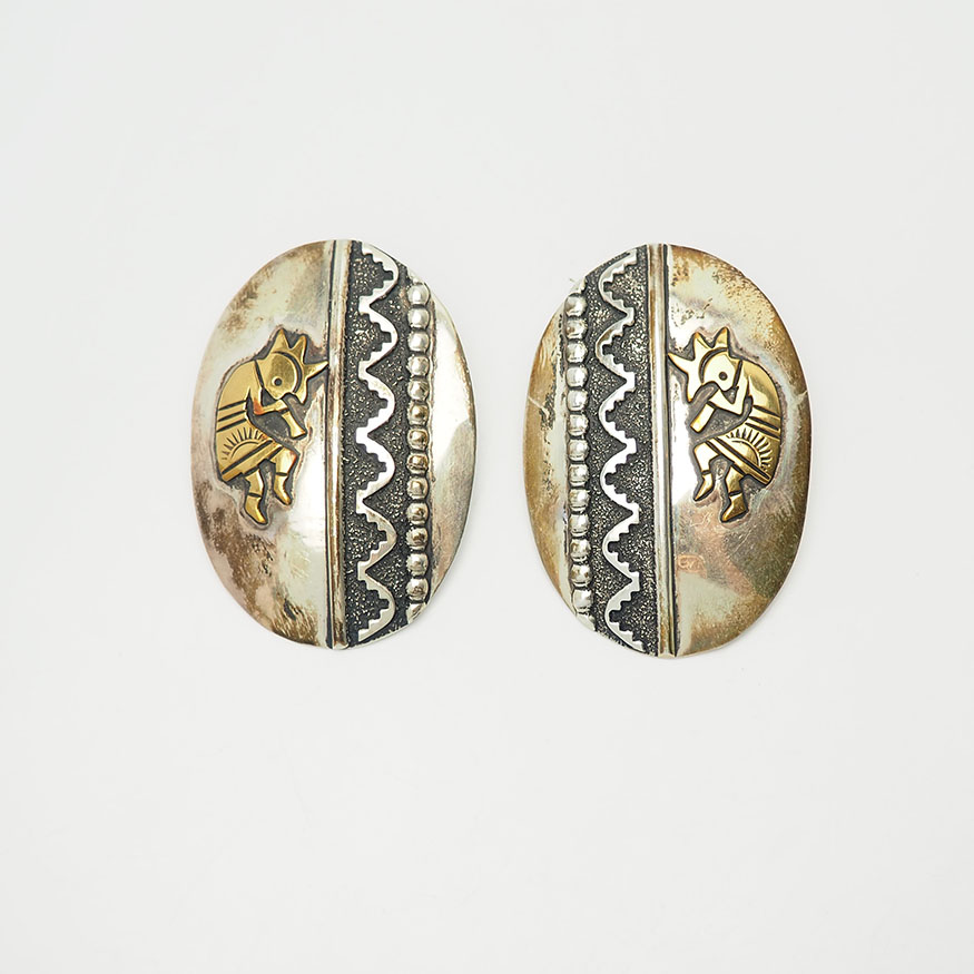 Native American Fascinating Vintage Sterling Silver Gold Craft Thomas Singer Earrings