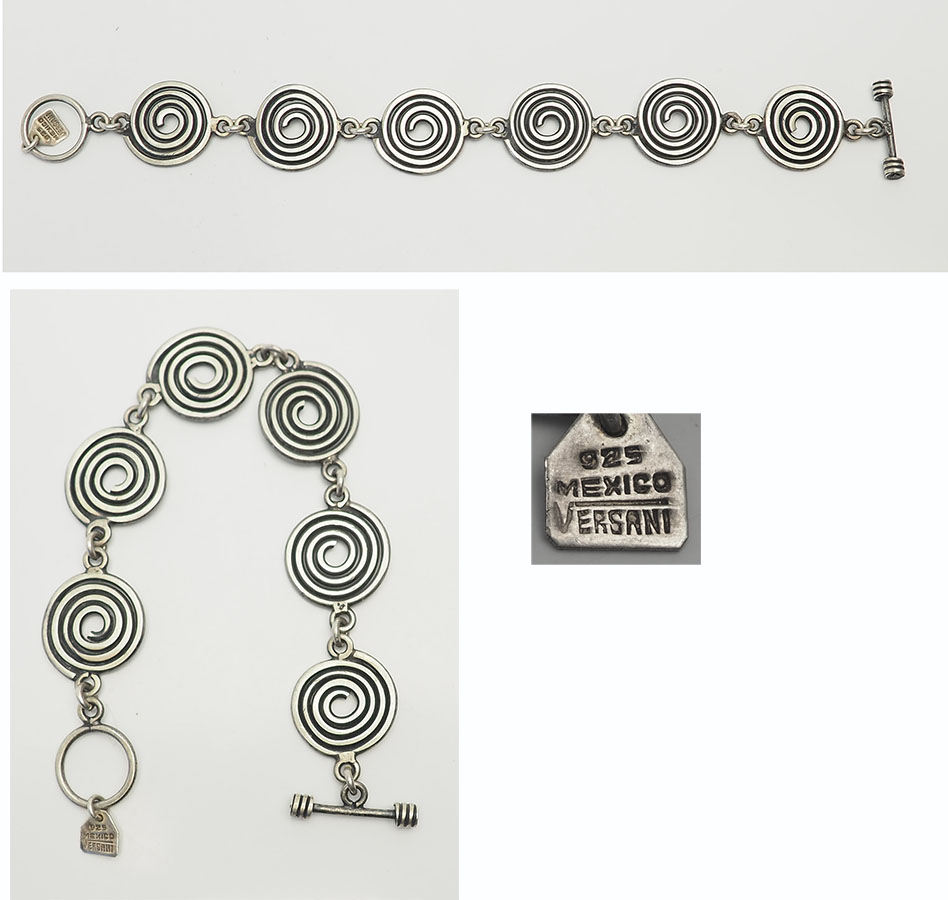 シルバー925 ブレスレット メキシコ製 vintage VERSANI 64g Versani vintage modern sterling silver spiral link toggle clasp