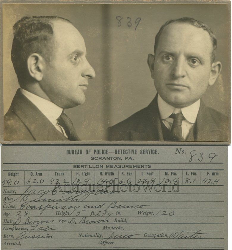 Russian Jewish man criminal conspiracy antique police mug shot photo