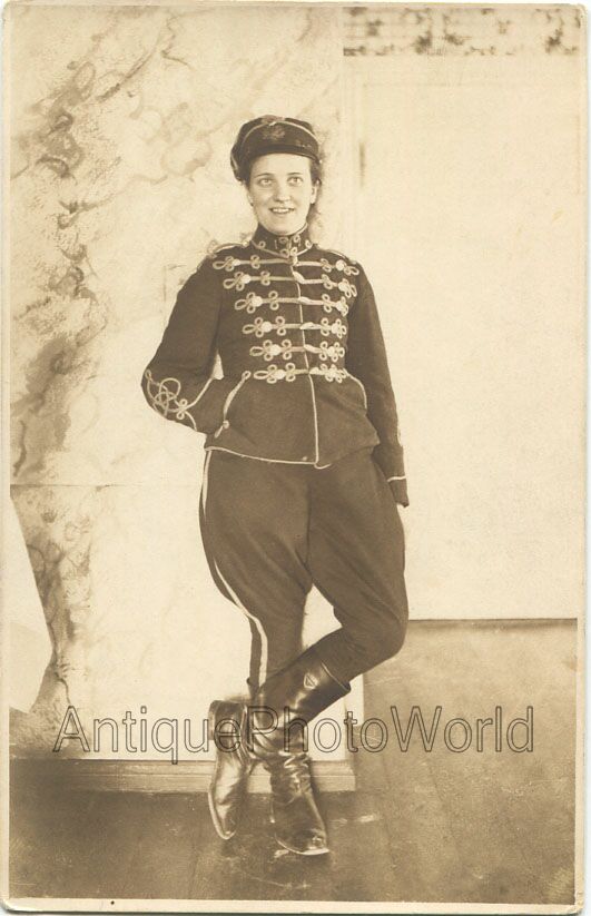 Woman Crossdresser In Military Uniform Fun Antique Photo Ebay