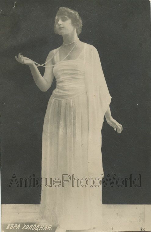Russian silent film actress Vera Holodnaya w pearl necklace antique photo pc